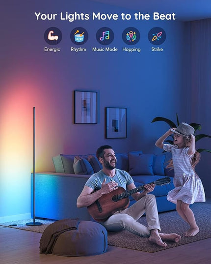 Govee RGBIC Floor Lamp, LED Corner Lamp Works with Alexa, 1000 Lumen Smart Modern Floor Lamp with Music Sync and 16 Million DIY Colors, Color Changing Standing Floor Lamp for Bedroom Living Room Black Govee