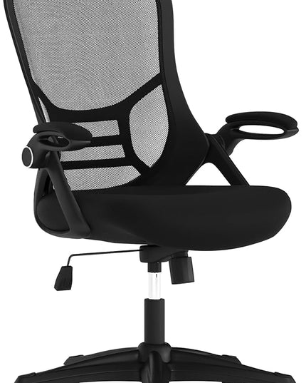 Flash Furniture Porter High Back Black Mesh Ergonomic Swivel Office Chair with Black Frame and Flip-up Arms - LeafyLoom