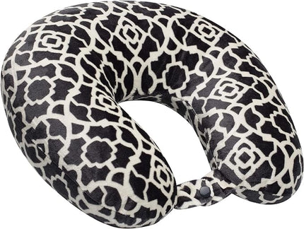 Adult Cozy Soft Microfiber Neck Pillow, Compact, Perfect for Plane or Car Travel, Charcoal Trellis - LeafyLoom