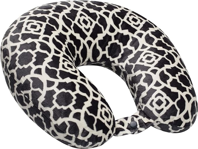 Adult Cozy Soft Microfiber Neck Pillow, Compact, Perfect for Plane or Car Travel, Charcoal Trellis - LeafyLoom