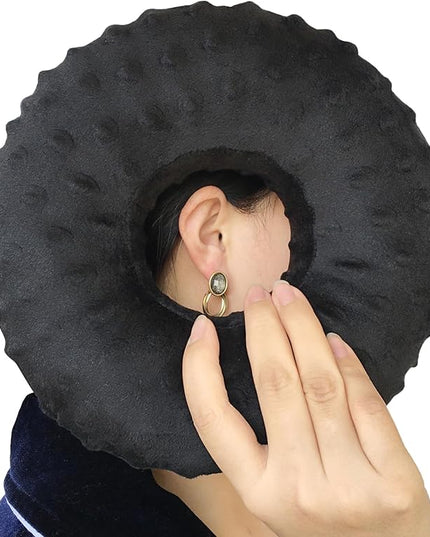 Piercing Pillow Ear Pillows Donut with Hole for Ear Pain CNH, Pain Relief Sleeping, Pressure Sore, Side Sleepers, Headphones Minky Dot Black - LeafyLoom