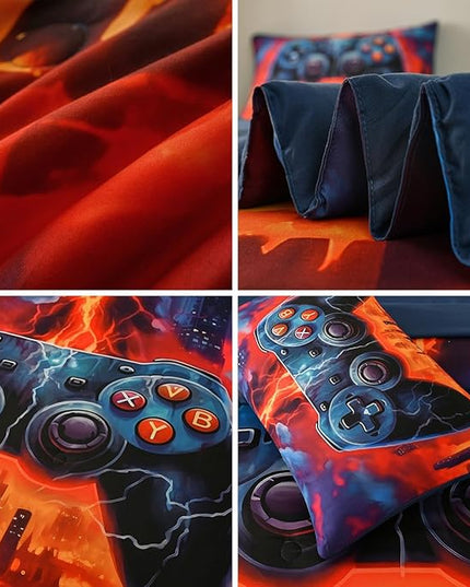 Game Console Twin Comforter Set with Sheets, Microfiber 6 Pcs Bed in A Bag Twin Size Gamer Bedding Set for Boys Kids Teens - LeafyLoom
