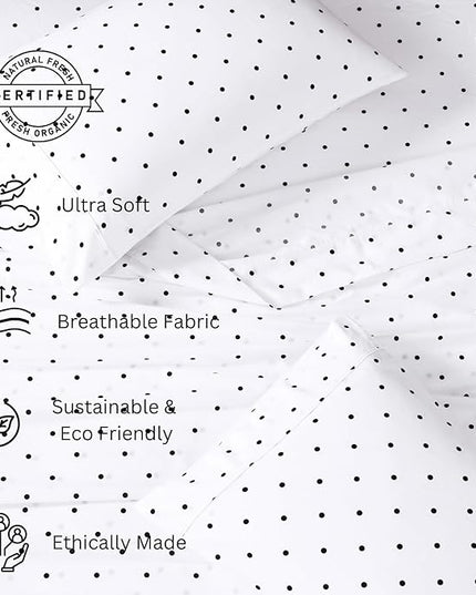 LANE LINEN 100% Organic Cotton Twin Sheets Set - 3 PC Bedding Sheets & Pillowcases - Breathable & Cooling Bed Sheets - Deep Pocket up to 15", Sheets for Twin Size Bed: Polka Dot (Black) - LeafyLoom