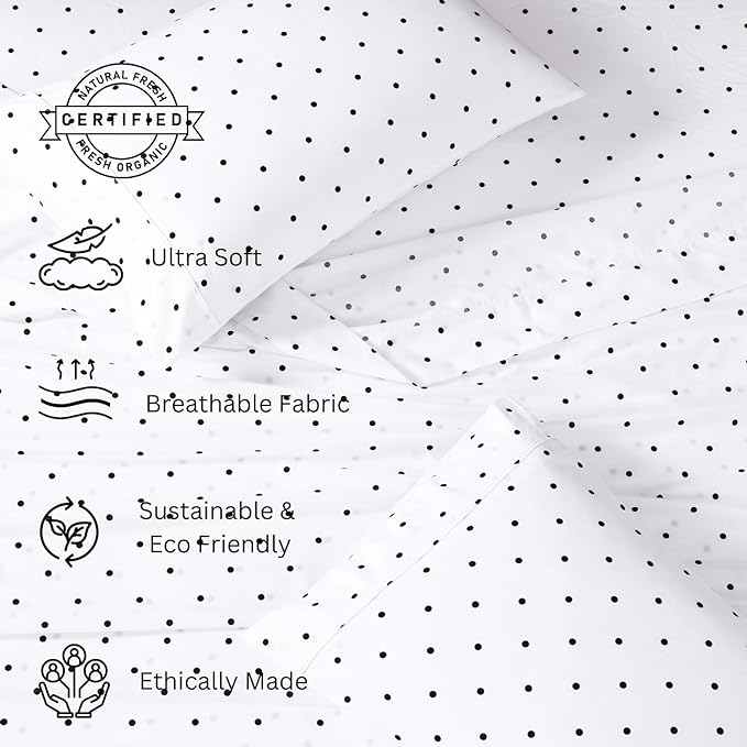 LANE LINEN 100% Organic Cotton Twin Sheets Set - 3 PC Bedding Sheets & Pillowcases - Breathable & Cooling Bed Sheets - Deep Pocket up to 15", Sheets for Twin Size Bed: Polka Dot (Black) - LeafyLoom