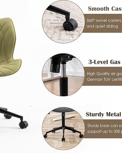 YOUNUOKE Office Desk Chair, Comfy Home Office Chairs, Small Comfortable Desk Chairs with Wheels, Armless PU Leather Chairs for Computer Conference, Avocado - LeafyLoom