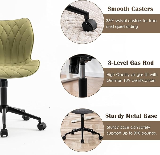 YOUNUOKE Office Desk Chair, Comfy Home Office Chairs, Small Comfortable Desk Chairs with Wheels, Armless PU Leather Chairs for Computer Conference, Avocado - LeafyLoom