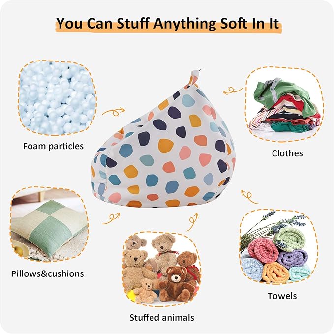 Nobildonna Stuffed Animal Storage Bean Bag Chair Cover Only for Kids Girls Toddler, Large Beanbag Chair without Filling for Organizing Children Soft Plush Toys - LeafyLoom