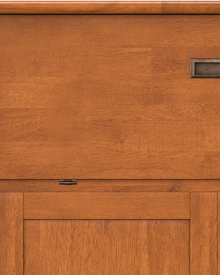 SIMPLIHOME Draper SOLID HARDWOOD Mid Century Modern 32 inch Wide Bar Cabinet in Teak Brown for The Living room, dining room and kitchen - LeafyLoom