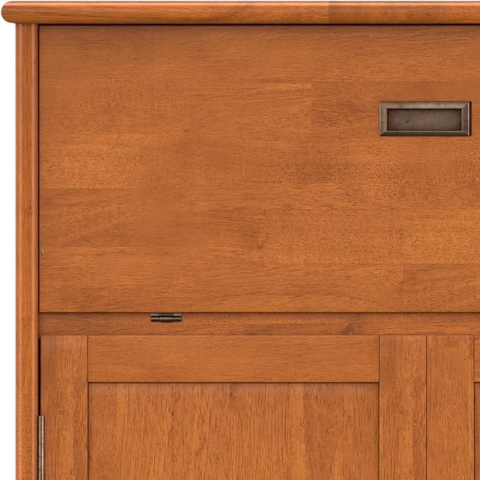SIMPLIHOME Draper SOLID HARDWOOD Mid Century Modern 32 inch Wide Bar Cabinet in Teak Brown for The Living room, dining room and kitchen - LeafyLoom