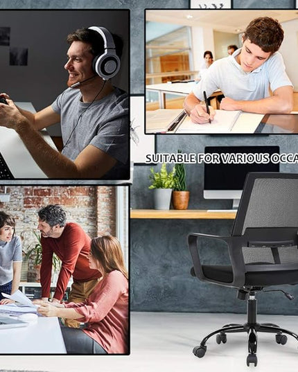 Home Office Chair Ergonomic Desk Chair Swivel Rolling Computer Chair Executive Lumbar Support Task Mesh Chair Adjustable Stool for Women Men (Black) - LeafyLoom