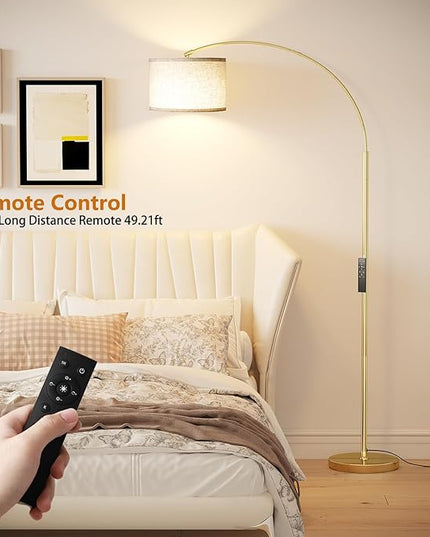 SUNMORY Arc Floor Lamp with Remote,Modern Floor Lamp with Stepless Dimmable Bulb,75″Height Tall Lamp for Living Room with Hanging Drum Shade and Weighted Base.Mid Century Standing Lamp for Bedroom. - LeafyLoom