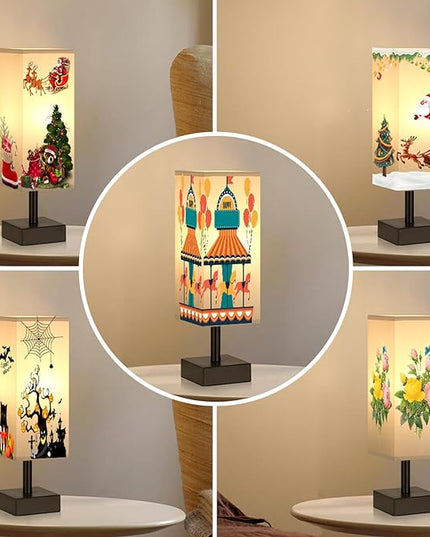 Grey Small Table Lamp for Bedroom - Bedside Lamps for Nightstand, Minimalist Night Stand Light Lamp with Square Fabric Shade, Desk Reading Lamp for Kids Room Living Room Office - LeafyLoom