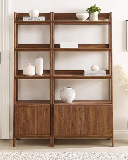 Modway Bookshelf Display Cases in Walnut - Set of 2 - LeafyLoom