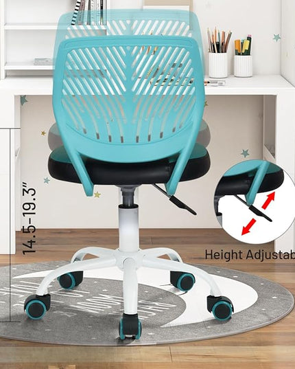 FurnitureR Desk Chair Small Study Chairs Armless for Child Kids Teens, Swivel Rolling Lightweight Task Chair with Wheels and Pu Leather Padded Cushion, Green/Black - LeafyLoom