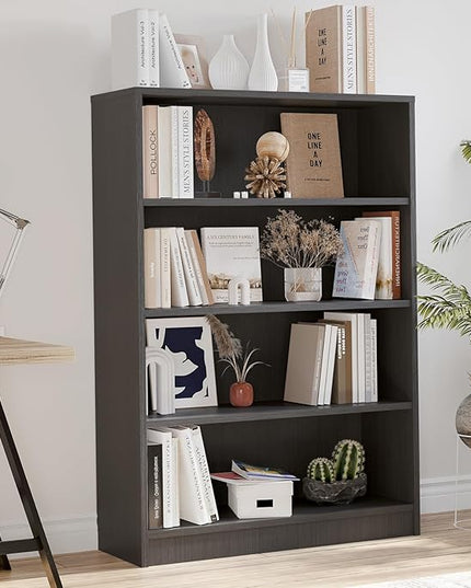 Farini 4 Shelf boockase Display Bookcase Freestanding Wooden Bookshelves for Home Office Living Room,48 Inch Height,Grey - LeafyLoom