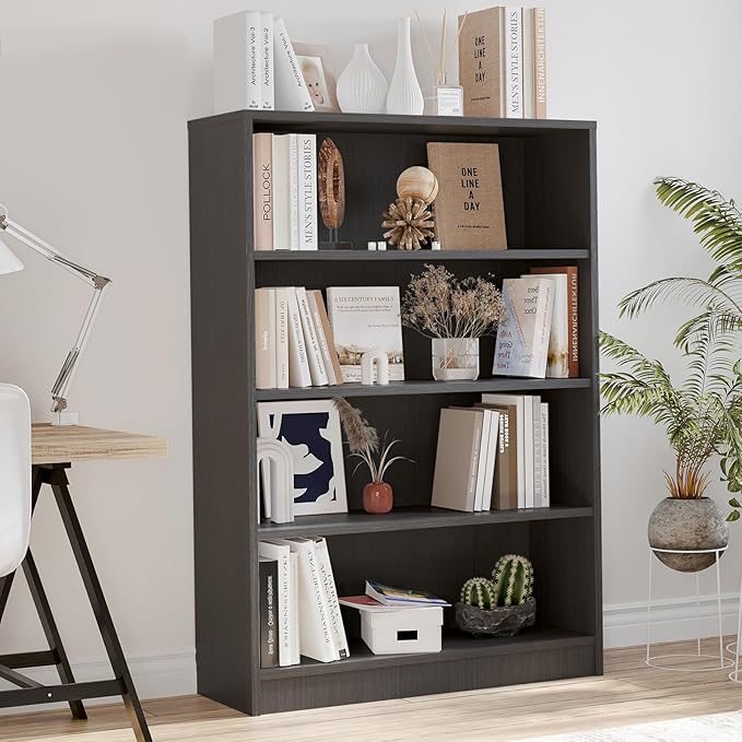 Farini 4 Shelf boockase Display Bookcase Freestanding Wooden Bookshelves for Home Office Living Room,48 Inch Height,Grey - LeafyLoom