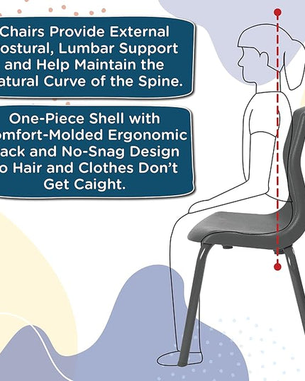 Angeles H, Black with Chrome Legs MyPosture Children's Chair, 10-inch - LeafyLoom