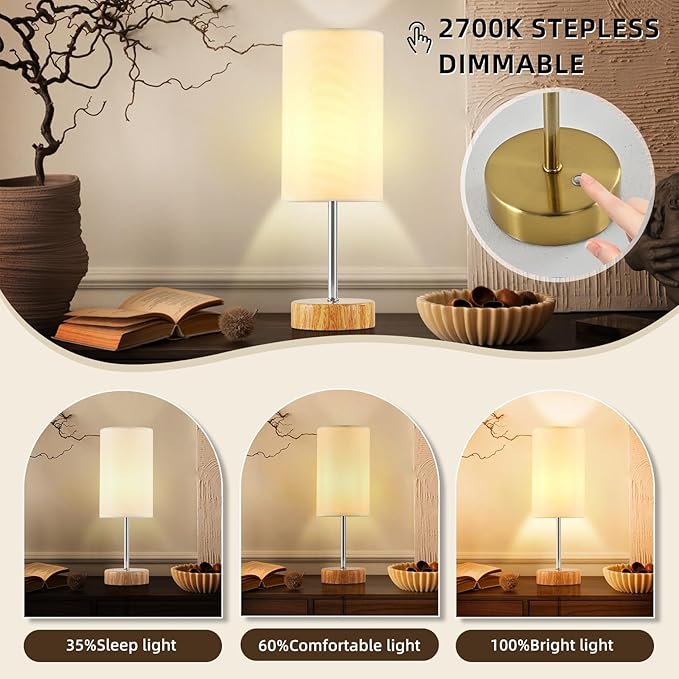 Cordless Table Lamp, Built-in 5000mAh Rechargeable Table Lamp Cordless, Stepless Dimmable Brightness Battery Powered Lamp, Wireless Lamp with Memory Function for Dining Room, Bedroom (wood) - LeafyLoom