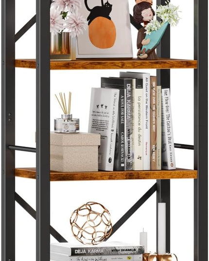 Furologee 6 Tier Tall Bookshelf, Industrial Narrow Bookcase, Display Standing Shelf Units, Metal and Wood Storage Rack Organizer for Living Room, Home Office, Entryway, Kitchen, Rustic Brown - LeafyLoom