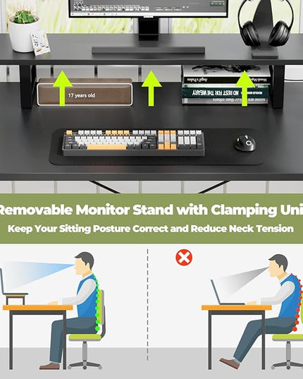 Homieasy L Shaped Computer Desk with Storage File Drawer, Reversible Home Office Desk with Recessed Power Strip and Led Strip, Corner Gaming Desk Work Study Table with Monitor Stand, Black - LeafyLoom