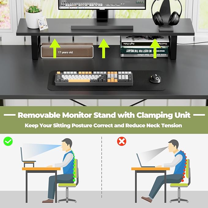 Homieasy L Shaped Computer Desk with Storage File Drawer, Reversible Home Office Desk with Recessed Power Strip and Led Strip, Corner Gaming Desk Work Study Table with Monitor Stand, Black - LeafyLoom