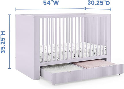 Delta Children Cassie 4-in-1 Convertible Crib with Underdrawer, Lilac + Simmons Kids Silver Nights Dual Sided 2-Stage Baby Crib Mattress (Bundle) - LeafyLoom