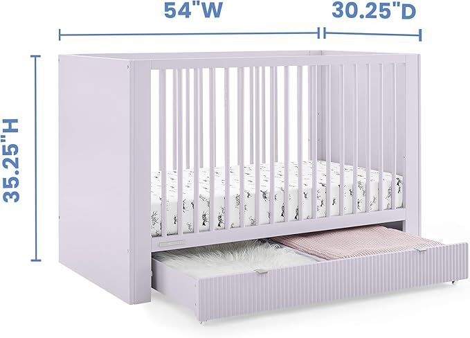 Delta Children Cassie 4-in-1 Convertible Crib with Underdrawer, Lilac + Simmons Kids Silver Nights Dual Sided 2-Stage Baby Crib Mattress (Bundle) - LeafyLoom