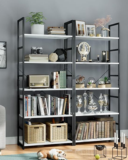 OTK 5 Tier Bookshelf, Tall Bookcase, Office Shelf Storage Organizer, Modern Book Shelf for Living Room, Bedroom, and Home Office, White Marble - LeafyLoom