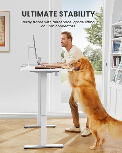 ErGear Height Adjustable Electric Standing Desk, 40 x 24 Inches Sit Stand up Desk, Memory Computer Home Office Desk (White) - LeafyLoom