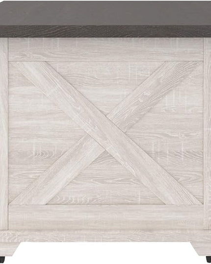 Signature Design by Ashley Dorrinson Farmhouse Coffee Table with Sliding Barn Doors, Antique White & Brown - LeafyLoom
