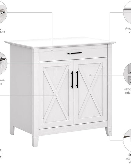 Bush Furniture Key West Secretary Desk | Accent Cabinet with Work Surface in Pure White Oak | 30W x 20D Hidden Writing Table and Storage for Small Spaces - LeafyLoom