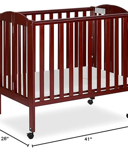 Dream On Me 3 in 1 Portable Folding Stationary Side Crib in Cherry, Greenguard Gold Certified, Safety Wheel with Locking Casters, Convertible, 3 Mattress Heights - LeafyLoom