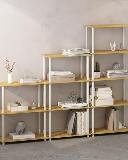 Furinno Turn-N-Tube 4-Tier Multipurpose Shelf Display Rack, Shelving Unit, Bookcase, Beech/White - LeafyLoom