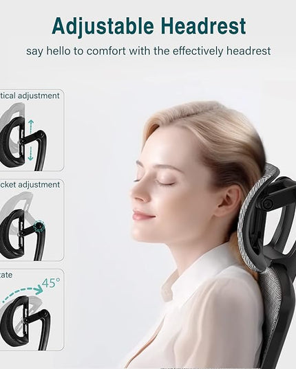 GABRYLLY Ergonomic Mesh Office Chair, High Back Desk Chair - Adjustable Headrest with Flip-Up Arms, Tilt Function, Lumbar Support and PU Wheels, Swivel Computer Task Chair, Grey - LeafyLoom