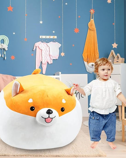 Stuffed Animal Storage Bean Bag Chair Cover for kids Cute Shiba Inu Yellow Dog Large Beanbag Plush Toy Bedroom Décor Organizer Cover, No Beans - LeafyLoom