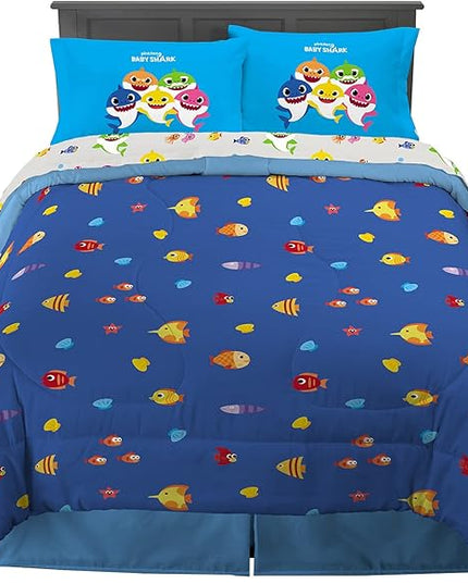 Franco Kids Bedding Super Soft Comforter and Sheet Set, 5 Piece Full Size, Baby Shark - LeafyLoom