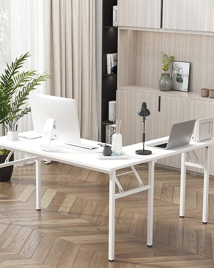 DlandHome Reversible L-Shaped Desk Large Corner Desk Folding Table Computer Desk Home Office Table Computer Workstation, White DND-ND11-WW - LeafyLoom