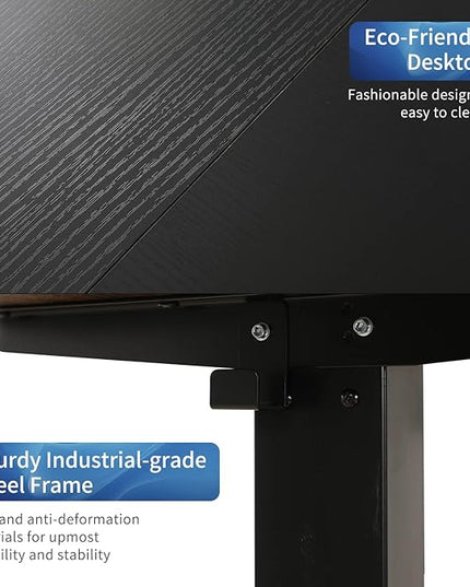 Adjustable Height L-Shaped Electric 59 Inch Sit-Stand Computer Desk with 3 Splice Boards, Lockable Casters-Ideal for Home Office, 59Inch, Black - LeafyLoom