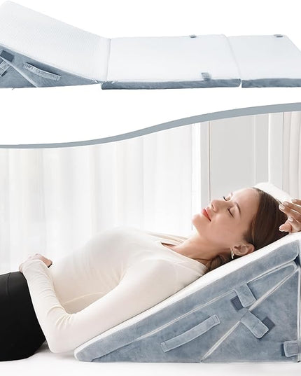 Bed Wedge Pillow for Sleeping, 20-in-1 Adjustable Bed Wedge Pillow for After Surgery, 9&12 Inch Height Memory Foam Triangle Pillow Wedge Relieve Acid Reflux, Gerd, Snoring - LeafyLoom