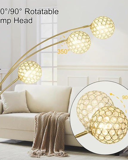 Depuley Floor Lamp, 3-Light Adjustable Metal Floor Lamps with Marble Base, Dimmable Tall Pole Tree Standing Lamp with Flexible Rotating Lights for Living Room, Bedroom(Gold, G9 Bulbs Included) - LeafyLoom