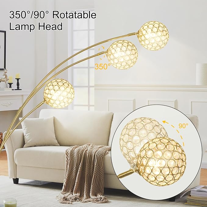 Depuley Floor Lamp, 3-Light Adjustable Metal Floor Lamps with Marble Base, Dimmable Tall Pole Tree Standing Lamp with Flexible Rotating Lights for Living Room, Bedroom(Gold, G9 Bulbs Included) - LeafyLoom