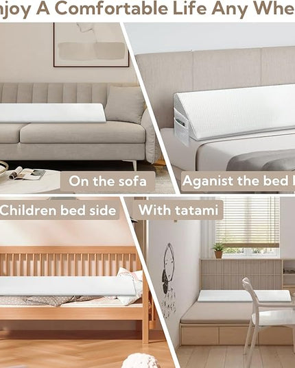 King Bed Wedge Pillow - Versatile Wedge Pillow Bed Gap Filler. Can Also be Used as a headboard Pillow, Mattress Wedge, and Bed Gap Filler (White 76"x10"x6") - LeafyLoom