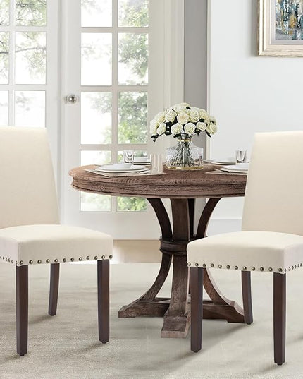 COLAMY Modern Wood Dining Chairs Set of 2, Parsons Dining Chairs, 19 Inch Padded Dining Chairs with Nailed Trim for Kitchen Dining Living Room, Beige - LeafyLoom