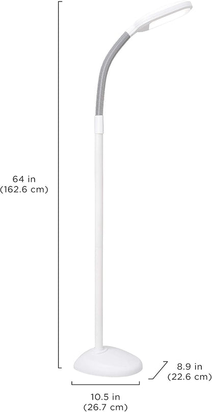 Verilux SmartLight Full Spectrum LED Modern Floor Lamp with Adjustable Brightness, Flexible Gooseneck and Easy Controls - Reduces Eye Strain and Fatigue - Ideal for Reading, Artists, Craft (White) - LeafyLoom