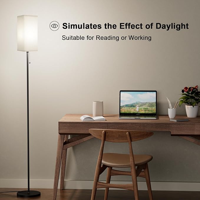 Floor Lamps for Living Room Bedroom - 3 Color Temperature Silver Floor Lamp Set of 2, Modern Standing Lamps with Pull Chain Switch Beige Shade, Tall Lamp for Corner Office(2 Pack) - LeafyLoom