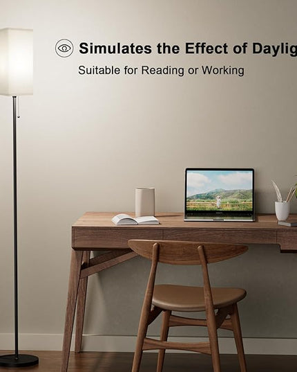 Beige Floor Lamps for Living Room - 3 Color Temperature Black Standing Lamps with Pull Chain Switch, Modern Tall Lamp for Office Home Nursery and Hotel, Pole Lamp for Reading - LeafyLoom