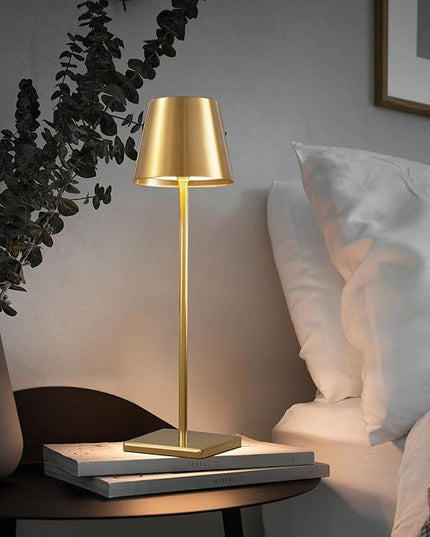 2 Pack Cordless Table lamp, 5200mAh Battery Operated Lamp,3 Color Stepless Dimming Desk Lamp,IP54 Waterproof Outdoor Table Lamps for Restaurant/Bedroom/Bars/Camping/Cafe Night Light (Gold-2) - LeafyLoom