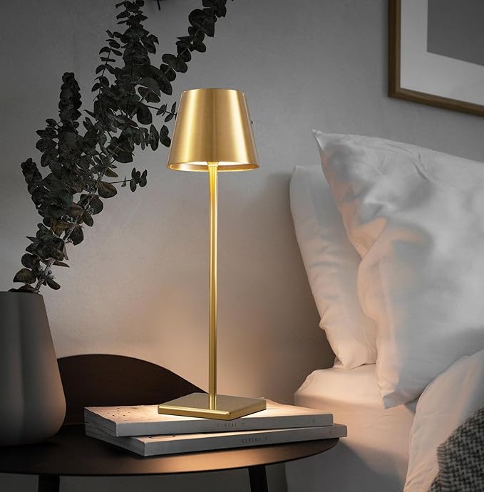 2 Pack Cordless Table lamp, 5200mAh Battery Operated Lamp,3 Color Stepless Dimming Desk Lamp,IP54 Waterproof Outdoor Table Lamps for Restaurant/Bedroom/Bars/Camping/Cafe Night Light (Gold-2) - LeafyLoom