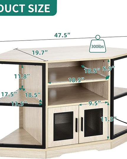 YITAHOME Corner TV Stand for TVs up to 55/50 Inch with Power Outlet, Modern Farmhouse Entertainment Center, Wood TV Media Console with Storage Cabinets Shelves for Living Room, White Oak - LeafyLoom