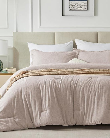 CozyLux King Size Comforter Set - 3 Pieces Warm Taupe Soft Luxury Cationic Dyeing Tan Bedding Comforter for All Season, Breathable Lightweight Fluffy Boho Bed Sets with 1 Comforter and 2 Pillow Shams - LeafyLoom